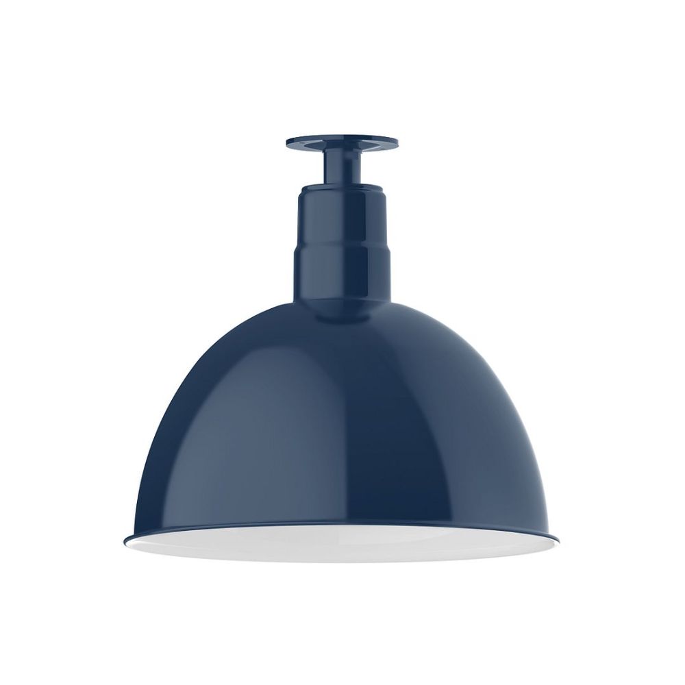Montclair Lightworks FMB117-50-G06 16" Deep Bowl Shade, Flush Mount Ceiling Light With Frosted Glass And Cast Guard, Navy